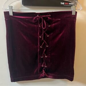 Ootdfash Velvet Burgundy Lace Up Skirt